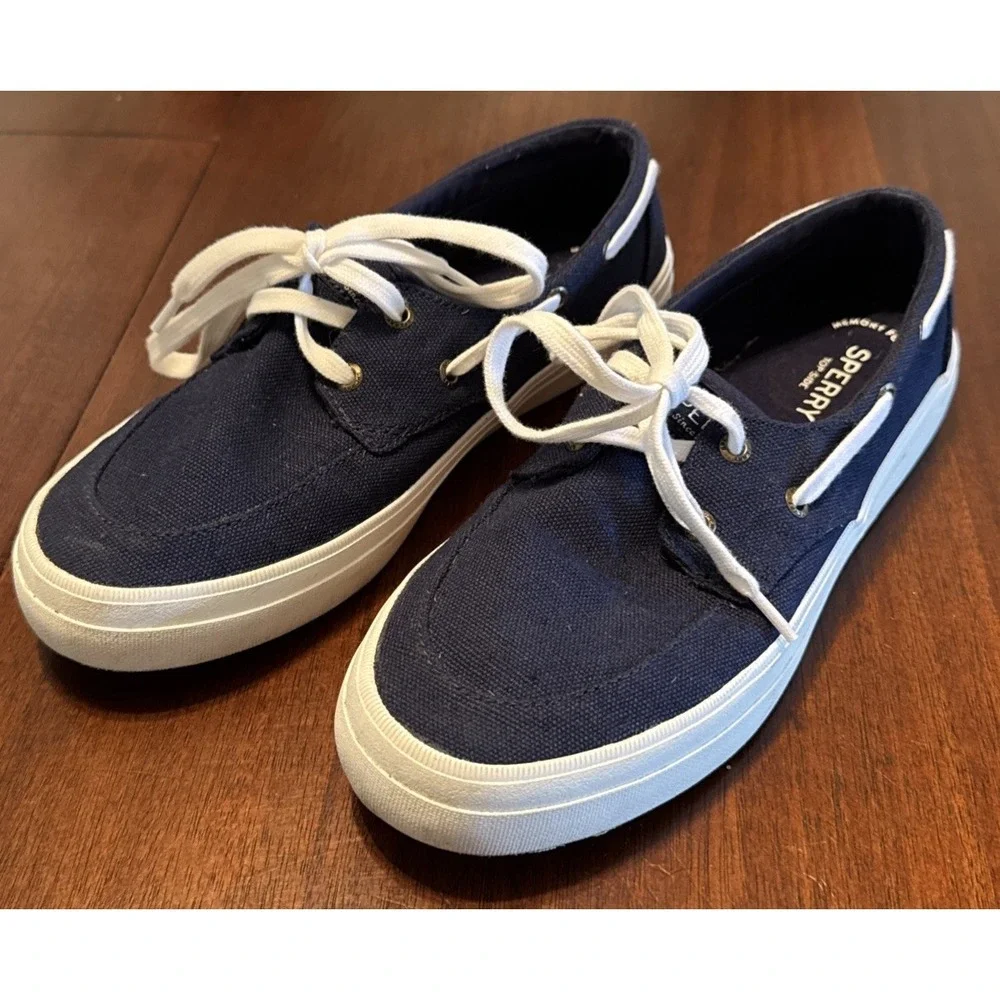 Sperry Crest Vibe Canvas Boat Shoes Women's 8.5 Navy White Memory Foam STS83206